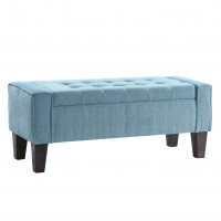 OSP Home Furnishings SB562-BY8 Baytown Storage Bench in Blue Smoke Fabric with Grey Washed Leg Finish